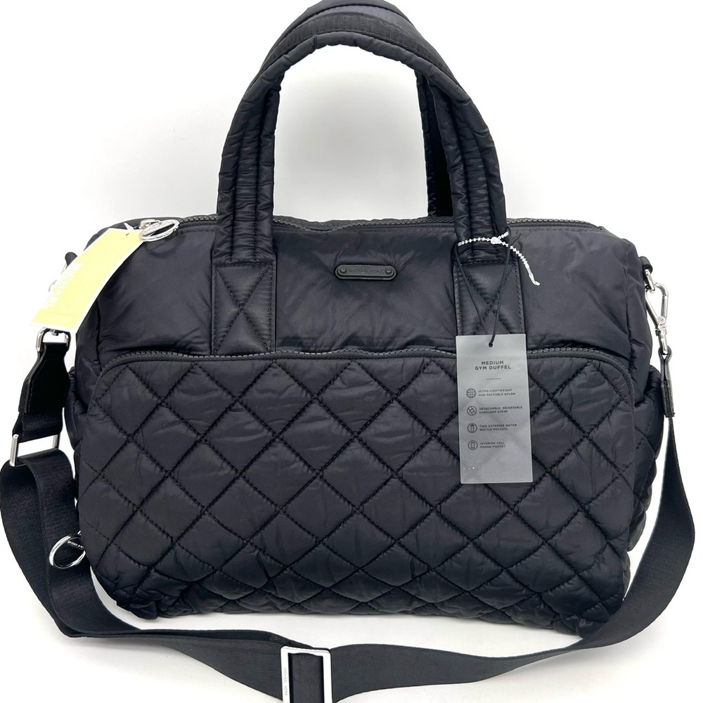 Michael Kors Medium Quilted Gym Travel Weekender Duffle Bag Black NWT